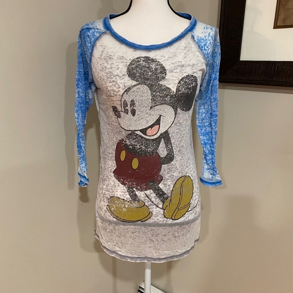 *MICKEY* Blue x Gray 3/4 Sleeve Shirt Size Medium
